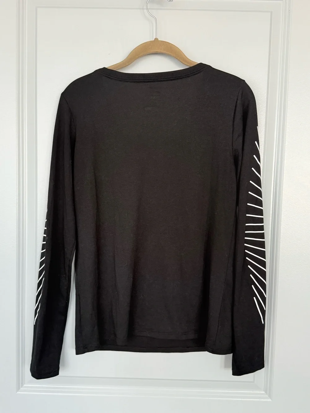 Nike Black Dri-FIT Long Sleeve Tee with White Logo and Sleeve Stripes